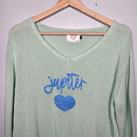 PEARLS & CAMO Jupiter Sweater Green L Knit Coastal Beachy Pullover Casual Top - Picture 2 of 6